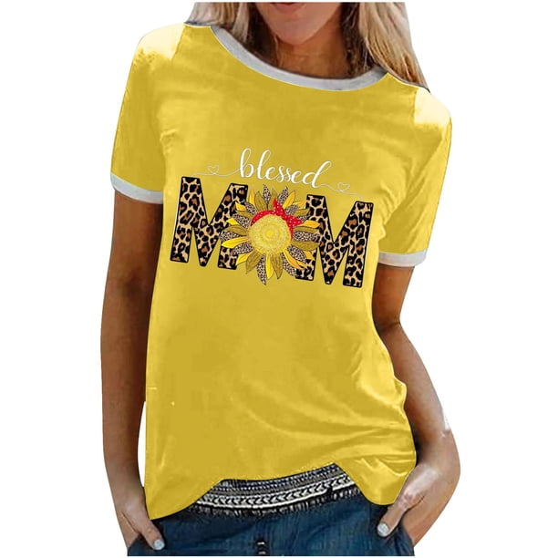 Camiseta holgada cómoda debajo de la cintura con cuello redondo y estampado elegante para mujer, blusa de manga corta, Tops informales OAVQHLG3B Store lin121212