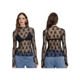 thumbnail image 3 of Yunliwuli Women Long Sleeve T-Shirts Mesh See-Through Mock Neck Lace Shirts Spring Fall Slim Fit Tops Streetwear, 3 of 9