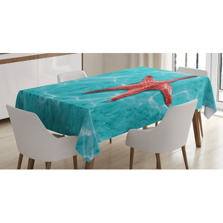 

Ambesonne Starfish Tablecloth Rectangular Table Cover Vivid Blue Water 60 x84 Aqua Red