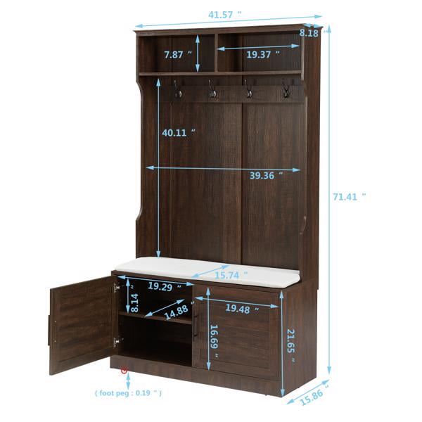Wood Coat Rack, Storage Shoe Cabinet, with Clothes Hook, with Sponge Pad Product, Multiple Storage Racks, bedroom, porch wardrobe storage rack, Dark Colour