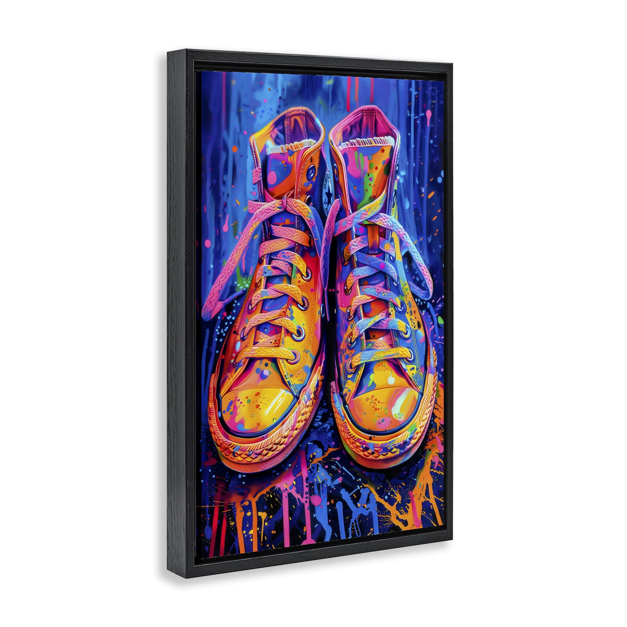 Stupell Industries Moody Converse with Neon Splash Black Framed Floater Canvas Wall Art, design by Creative Studio