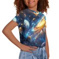 thumbnail image 4 of Uourmeti Galaxy Kids Summer T-Shirt 7-8Y Girls Short Sleeve Crop Top Casual Short Crewneck Pullover Lightweight Soft Sweatshirt, 4 of 5