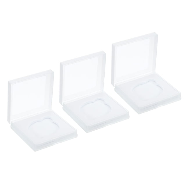 Unique Bargains 55mm Lens Filter Case, 3pcs Camera Filter Case Portable Lens Filter Box Water Resistant Dustproof Plastic. The image shows three transparent plastic cases with soft inner linings, designed to protect 55mm camera filters from dust, water, and scratches. Each case is durable, lightweight, and compact, ideal for photographers.