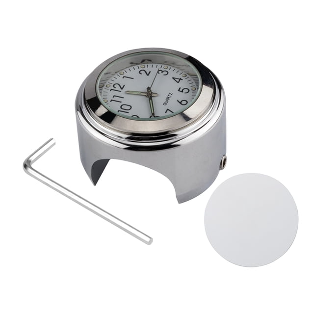 Universal Motorcycle Handlebar Clock Waterproof Replacement for Motorcycles Bicycles 22mm-25.4mm7/8''- 1'' Handlebars Silver Shell White