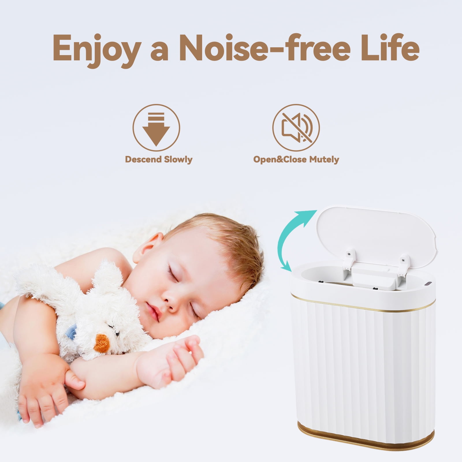 ELPHECO Automatic Bathroom Trash Can, 2 Gallon, Motion Sensor, Plastic, Garbage Can & Wastebasket
