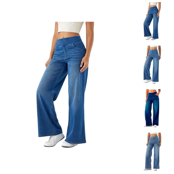 Womans Jeans 2026 Fashion High Waisted Stretchy Straight Leg Loose Fit Wide Leg Denim Pants with Pockets