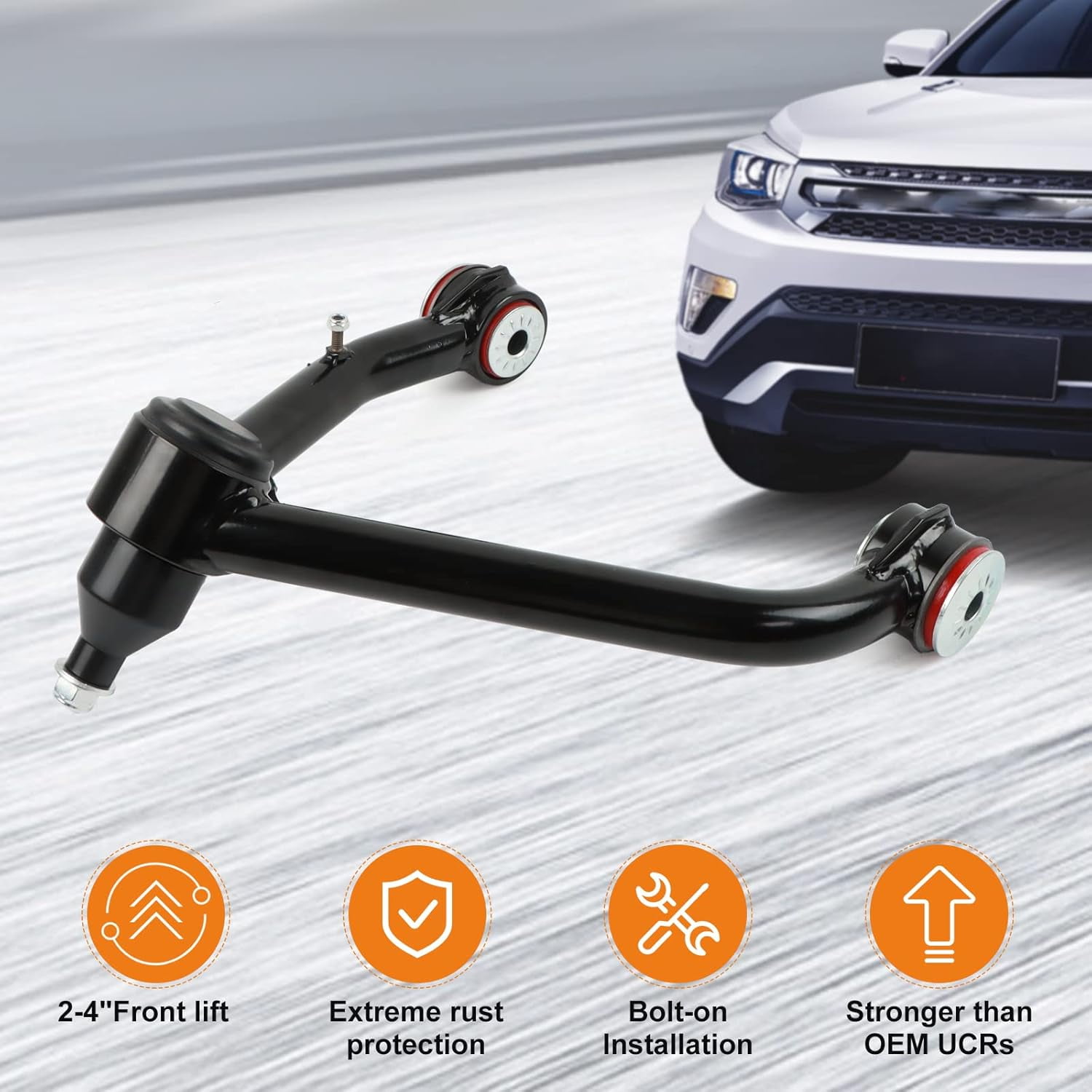 PANGOLIN 2Pcs 2-4" Lift Front Upper Control Arms Fits for 2007-2014 GMC Yukon Sierra, Chevrolet Avalanche Tahoe Suburban Silverado, Cadillac Escalade Adjustable Suspension Control Arm with Ball Joint