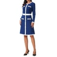 thumbnail image 4 of INSPIRE CHIC Women's Work A-Line Dress Long Sleeve Contrast Color Dresses M Royal Blue, 4 of 5