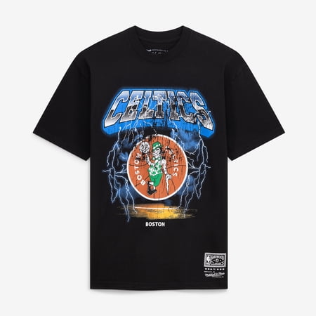 Men's Mitchell & Ness Black Boston Celtics Lightning T-Shirt