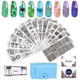 thumbnail image 1 of Biutee Juego de 19 placas para sellos de uñas, 15 placas, 1 estampador, 2 raspadores, 1 bolsa de almacenamiento, placa de estampado para uñas, juego de estampador, hojas, flores, animales, placa de uñ, 1 of 3