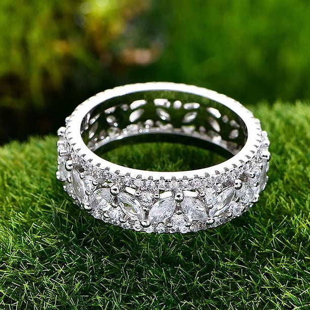 Platinum Plated Sterling Silver Round Cubic Zirconia Band Ring - 1.0 Carat TW Look