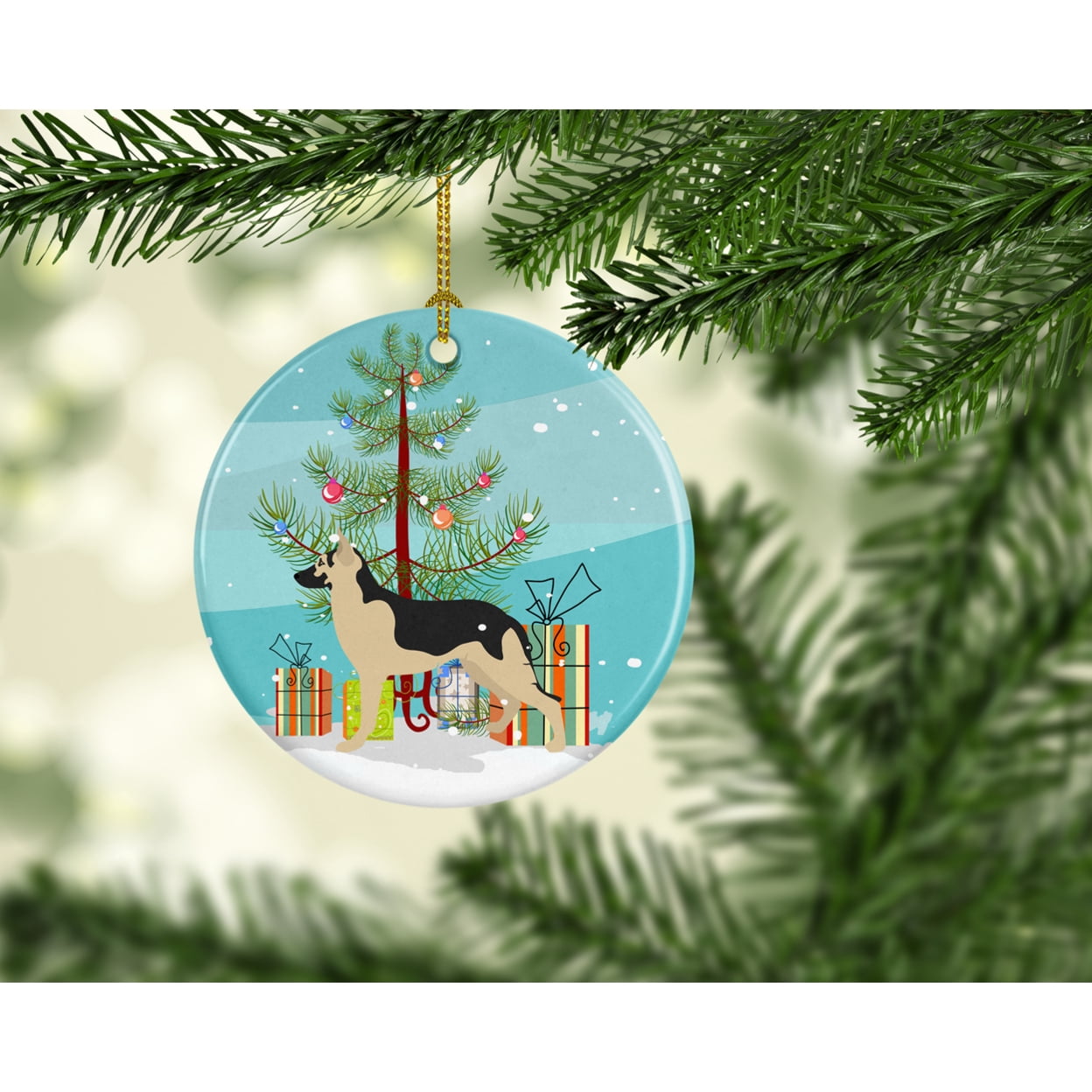 German Shepherd Christmas Ceramic Ornament