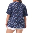 thumbnail image 4 of DARING DIVA Women's Plus Tops Floral V Neck Ruffle Puff  Casual Blouse Top 3X Navy Blue, 4 of 6