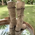 thumbnail image 4 of Xfvqtps Womens Slouchy Boho Boots with Tassel Winter Fashion Knee High Boots Low Block Heel Comfortable Stretch Suede Casual Boots Khaki, 4 of 9