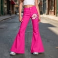 thumbnail image 3 of LRen Girls Uniform Pants Flare Leg Pink Ribbon Wide Leg Pants Elastic Waist Bell Bottom with Pockets Casual Trousers for Tween Girls Age 11-12 Years, 3 of 6