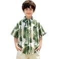 thumbnail image 4 of Twczz Boys Hawaiian Shirts with Pocket- Short Sleeve Summer Beach Casual Button Down Floral Shirts Green Size 12, 4 of 7