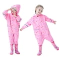 thumbnail image 2 of Ticikt Kids Toddler Rain Suit for Boys Girls One Piece Hoodie Zipper Cartoon Waterproof Coverall Rain Jacket 1-10 Years,Color:Pink,Size:8-10 Years, 2 of 9