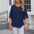 thumbnail image 2 of Spring Tops for Women Solid Collarless Five Panel Shoulder Long Sleeve Loose Fitting Casual Navy Womens Shirts L, 2 of 5