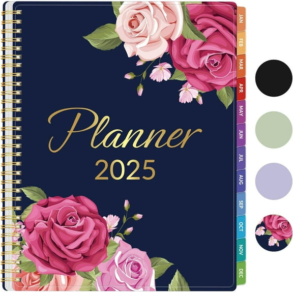 2025 Planner, Weekly and Monthly Planner January - December 2025, 8.5" x 11" Monthly Planner with Waterproof Flexible Cover, Spiral Binding Notebook with Monthly Tab, Pockets, Bookmark, Rose