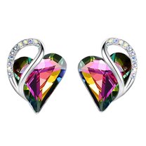 Leafael Infinity Love Heart Crystal Stud Earrings for Women, Silver Tone Fashion Statement Jewelry, Birthday Gifts for Mom Wife Her, Healing Stone for Protection, Rainbow Tourmaline Black