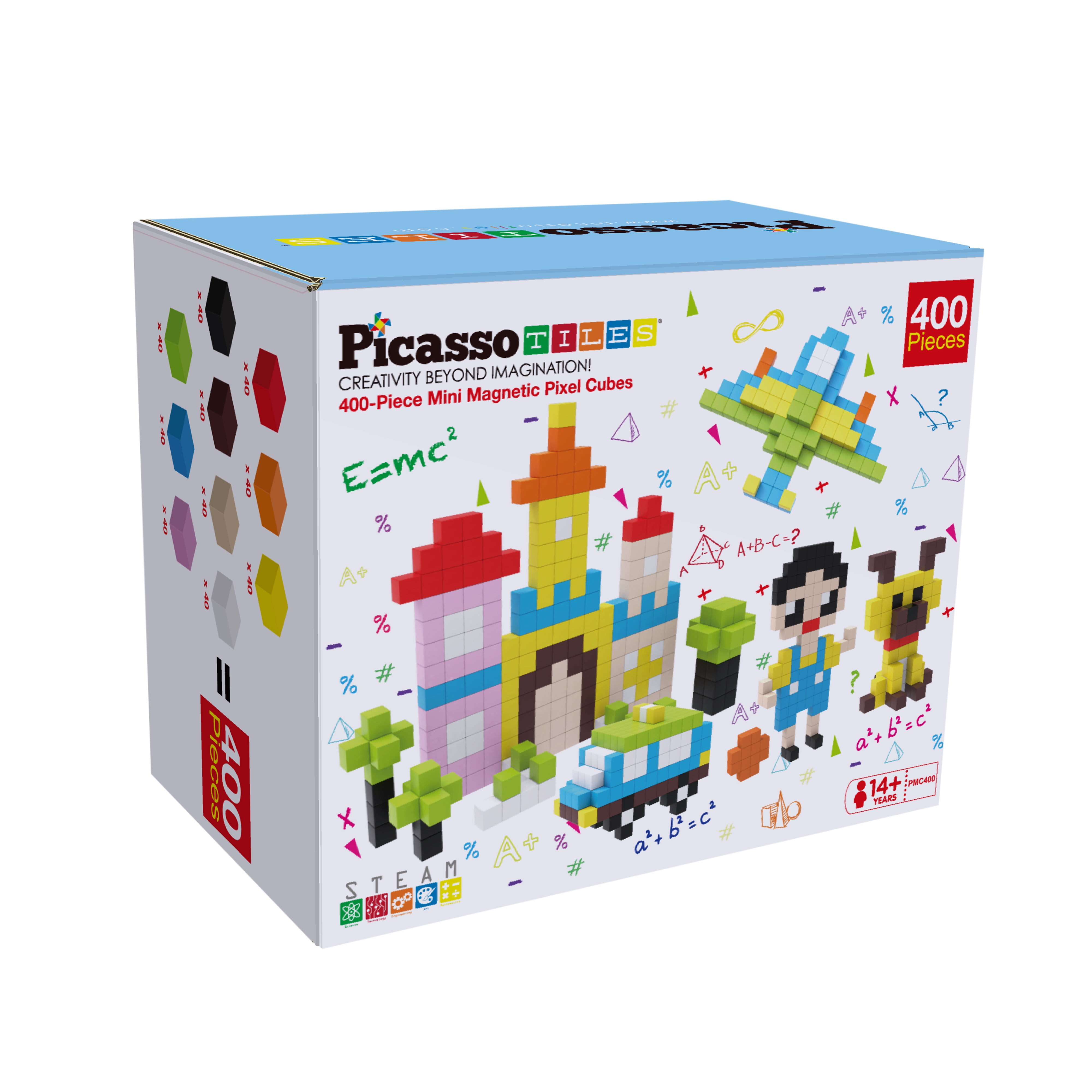 PicassoTiles 400PCS 0.5" Pixel Magnetic Puzzle Cubes, Mix & Match STEAM Building Blocks, Educational Sensory Construction Toy for Kids