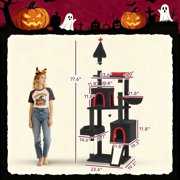 PawHut Gothic Cat Tree, 78 Cat Tower with Coffin Bed, 2 Spacious Condos, Sisal Scratching Posts, 4 Bat Hanging Balls, Comfy Hammock, Black Halloween
