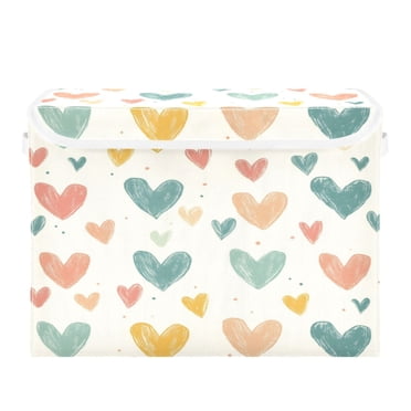 Storage Box With Lid 16.5x12.6x11.8In Foldable Stacked Household Storage Box Nice Heart Pattern