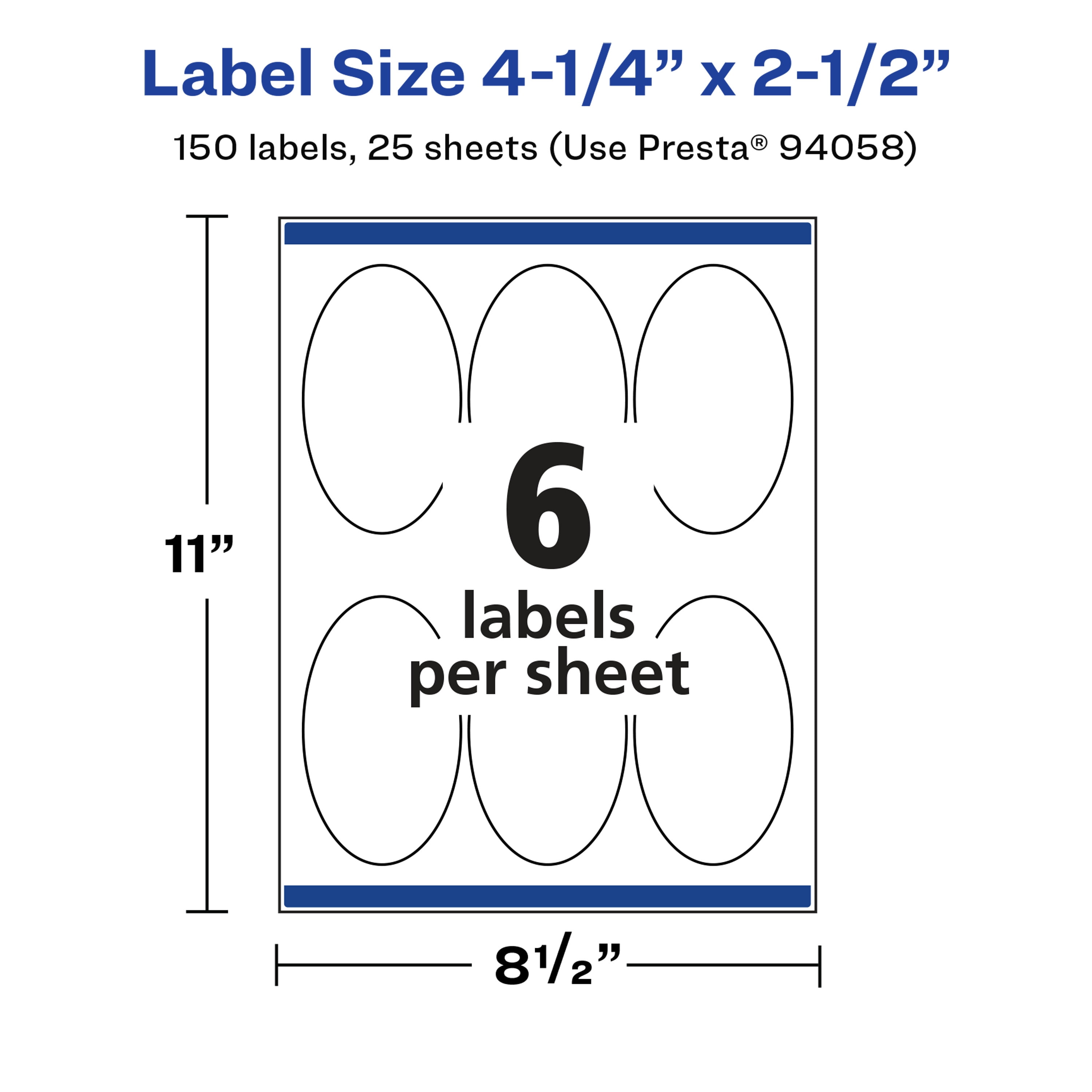 Avery Glossy White Oval Labels, 4.25" x 2.5", 150 Total