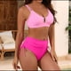 thumbnail image 5 of Trajes de Baño de Cintura Alta para Mujer, Trajes de Baño con Control de Abdomen, Trajes de Baño de Dos Piezas con Recortes y Fruncido Cruzado, Conjuntos de Bikini. Rosa M, 5 of 8