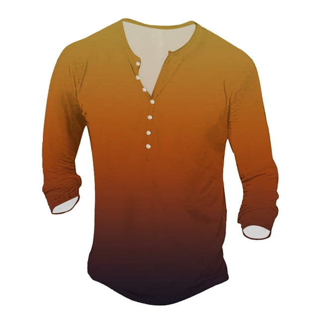 HBFAGFB Long Sleeve Work Shirts for Men Leisure Fashion Gradient Printed Pullover Tops Orange Size XL