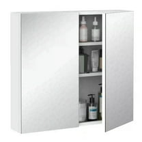 YYAo Bathroom Mirrored Cabinet, 24"x22" Steel Frame Medicine Cabinet, Wall-Mounted Storage Organizer with Double Doors, White