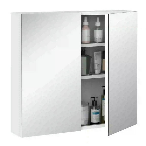 YYAo Bathroom Mirrored Cabinet, 24"x22" Steel Frame Medicine Cabinet, Wall-Mounted Storage Organizer with Double Doors, White