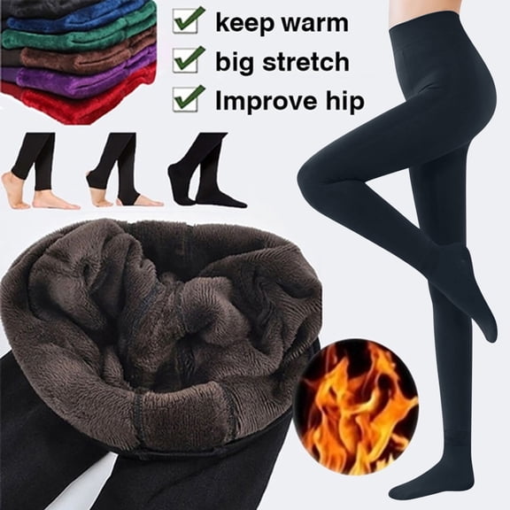 Women's Brushed Fleece Lined Thick Tights Warm Winter Thermal Pantyhose Style