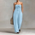 thumbnail image 2 of Vhkiploz A-Line Jumpsuit For Women's One Piece Strapless Bandeau Summer Sweatsuits Beach Vacation Travel Athletic Outfit Sets Boat Neck Sleeveless Solid Color Outwear Rompers With Pockets, 2 of 5