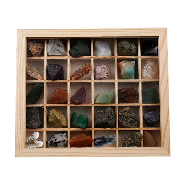 Caja Para Minerales Mooncraftlogy - Estuche De Exhibición De Roca Ajustable, Caja De Colección Rock Con Estantes, Organizador De Vidrio De Madera De Pino Para Almacenamiento De Piedras Y Gemas, Soporte De