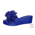 thumbnail image 5 of Women's Wedge Slide Sandals Summer Casual Thick Sole Platform Mules with 3D Floral Accent Peep Toe Design Solid Color Slip On Heeled Sandals for Beach Daily Walking Outdoor Use, 5 of 10