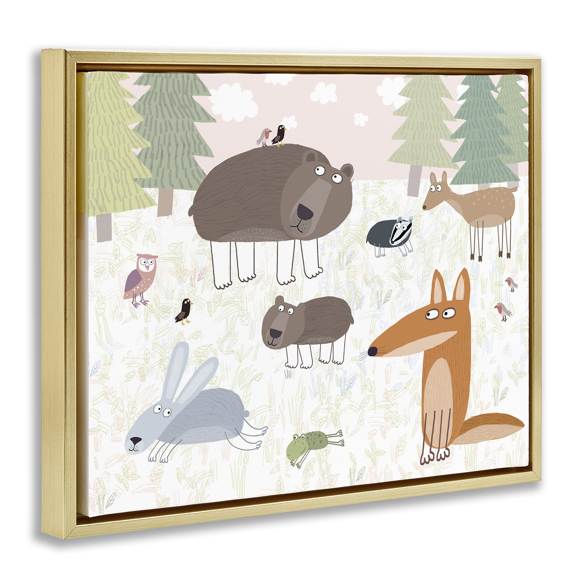 Stupell Industries Forest Animals Out and About Gold Framed Floater Canvas Wall Art, design by Carla Daly