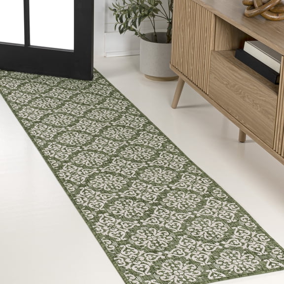 JONATHAN Y TUSCAN SUN 2 x 8 Runner Rug, Amora Traditional Mediterranean Tile Design - Green/Cream, TSN206D-28