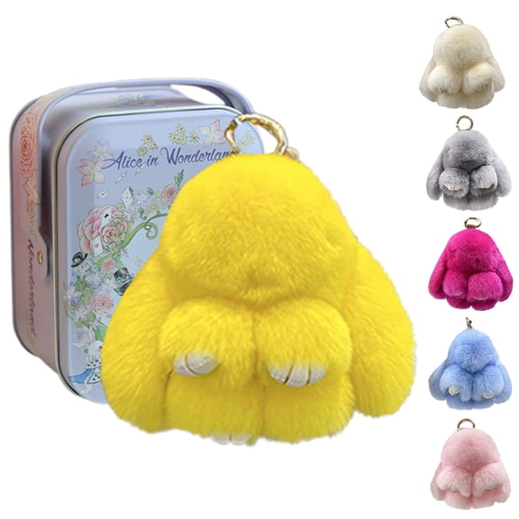 Easter Bunny Keychain with Tin,Bunny Lucky Keychains,Cute lulu Keychains - 5.8" Handmade Soft Plush Rabbit Charm, 10 Colors, Cute Gifts for Women & Teens(Yellow)