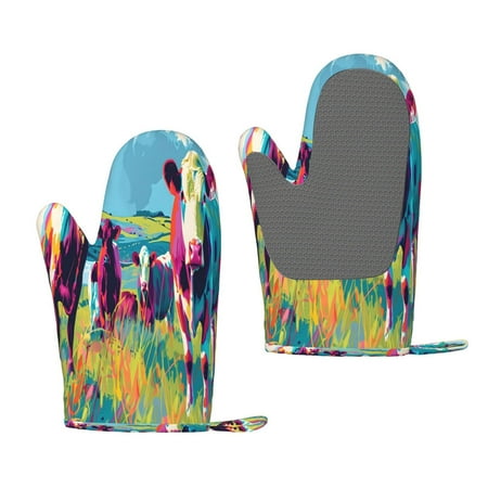

Lafuoo Pop Art Colorful Cows Pattern Silicone Anti-Scalding Gloves Hanging Rope Gloves are Suitable for Kitchen Utensils for Kitchen Baking Cooking Outdoor Barbecue