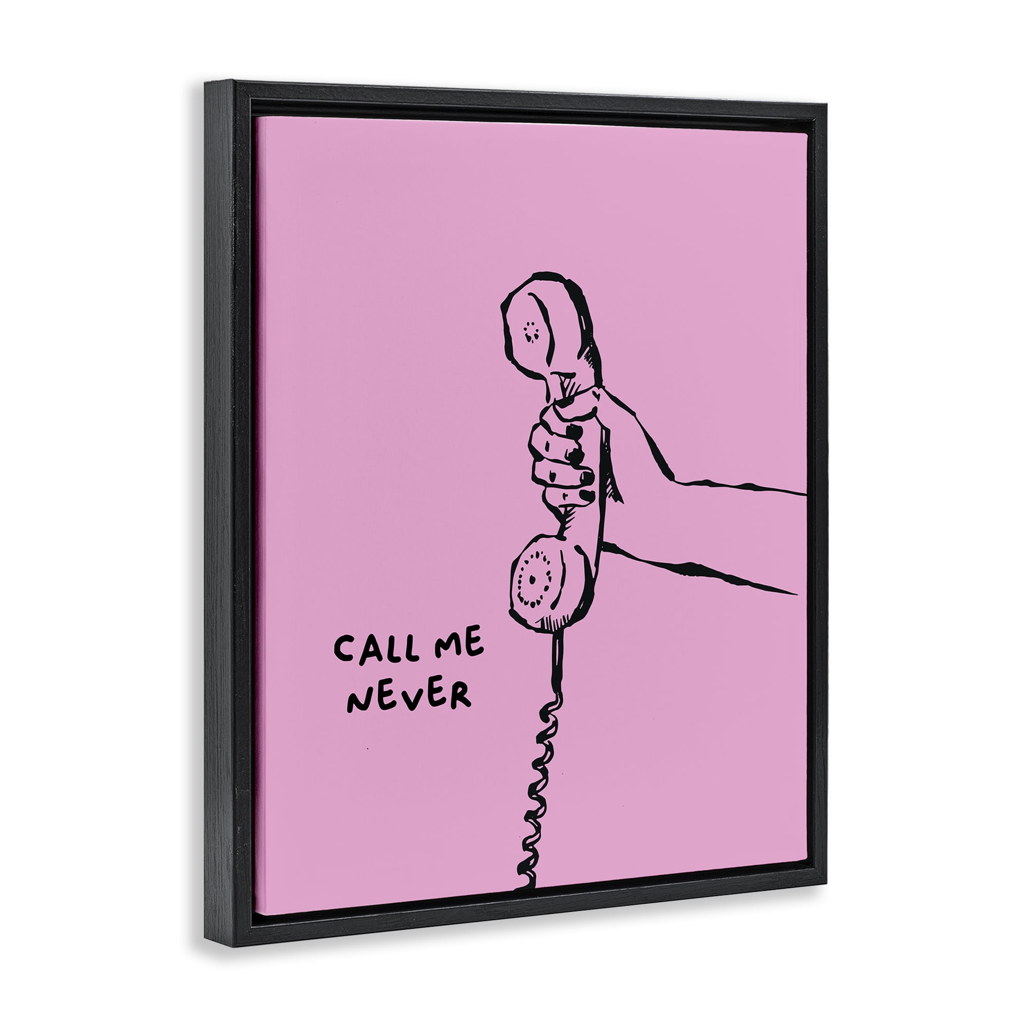 Stupell Industries Call Me Never Phrase Text & Numbers Painting Black Floater Framed Canvas Art Print Wall Art, 17 x 21