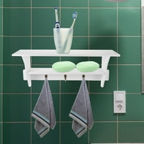 Soimiss White Wall Mounted Floating Shelf with Hooks Modern Storage Rack for Living Room