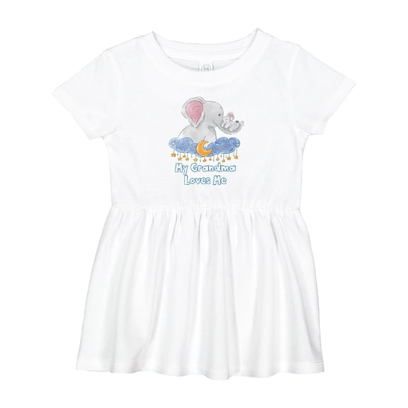 Inktastic My Grandma Loves Me Cute Elephants Clouds Moon and Stars Girls Baby Dress