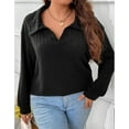 thumbnail image 2 of Women Plus Top 5XL Sweater Top Loose Pullover Lady Top Long Sleeve Daily Autumn Sweater Turndown Collar Casual Striped Cogild, 2 of 5