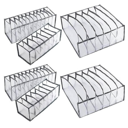 

6 Pcs Underwear Drawer Organizer Foldable Closet Clothes Dividers Nylon Dresser Compartments Storage Box Set Fit for Bras Socks Underpants Panties and Ties Organization (Black)