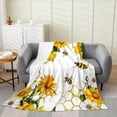 thumbnail image 3 of Xchearser Bee Flannal Throw Blanket Twin 60"x80" Bee Honeycomb Sunflower Plush Blanket for Kids Boys Girls Garden Floral Decor Fleece Blanket Microfiber Cute Animal Fuzzy Blanket Bee Gifts, 3 of 6
