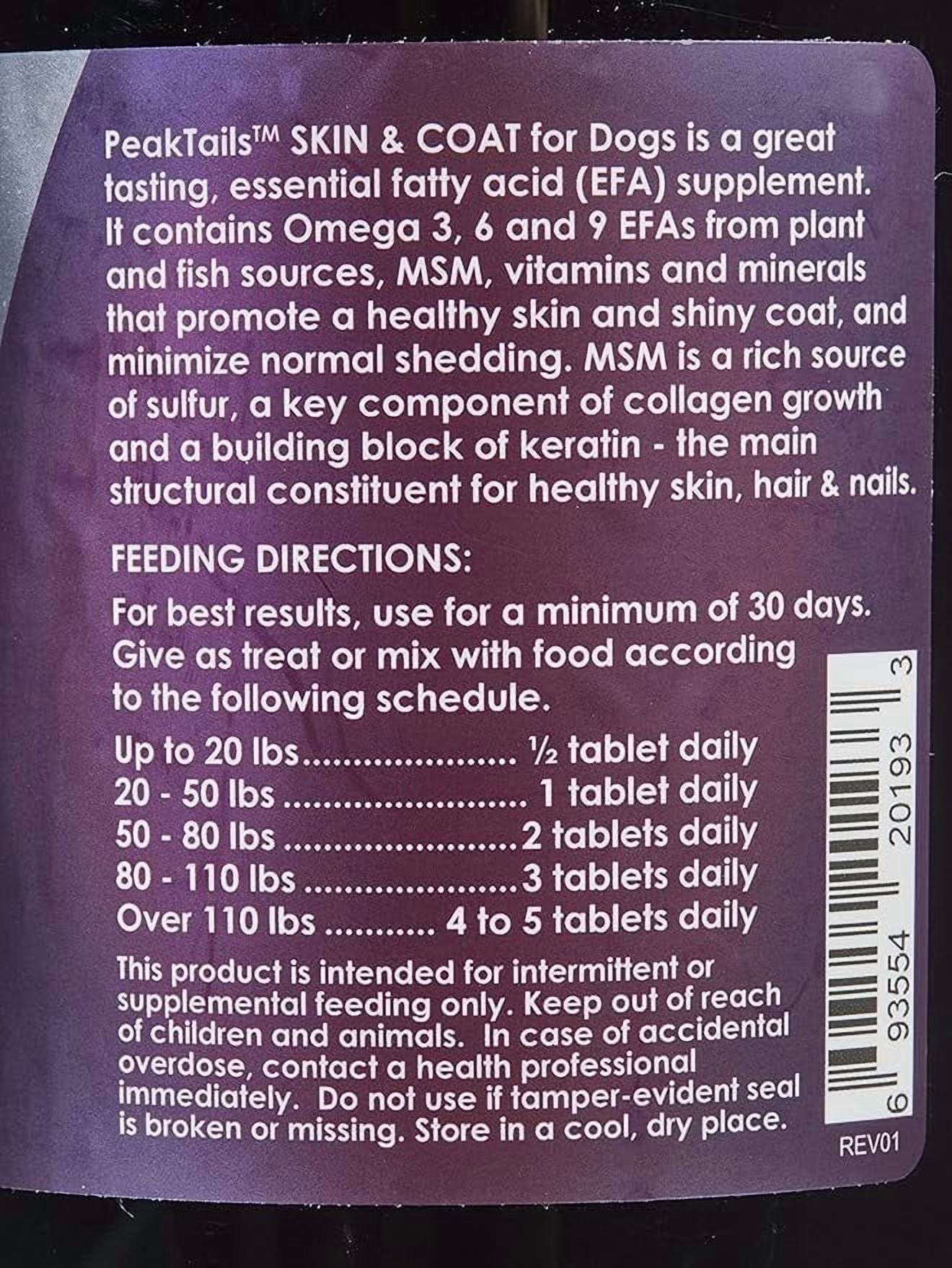 Kala Health PeakTails Skin & Coat Support for Dogs – 150 Chewable Tablets with MSM, Fish Oil, Omega-3 & Omega-6 – Supports Healthy Skin, Shiny Coat