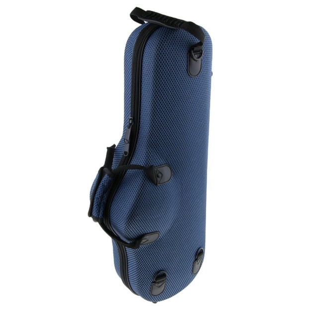 Practical Oxford Fabric Alto Sax Sax Bag Case Holder Inner Foam Wind Instrument Accessory in blue. Designed for alto saxophones, this waterproof case features soft cotton foam padding for protection against bumps. Includes carry handles and a shoulder strap for convenience. Ideal for musical instrument storage and transport. Approximate dimensions are 65x25x10cm.