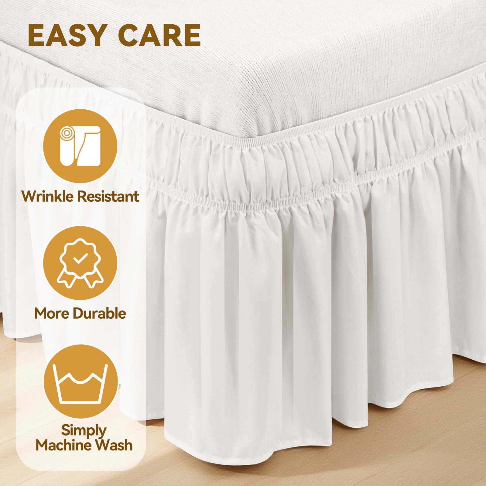 AzulHome White Bed Skirts Dust Ruffle for Full Size Bed, 18 inch Tailored Drop with Adjustable Elastic Belt, Easy to Install and Clean