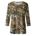 thumbnail image 4 of Puliio Women's Sequin Shirts Glitter Printing 3/4 Sleeve Round Neck Top Summer Casual Loose Top Blouse, 4 of 5